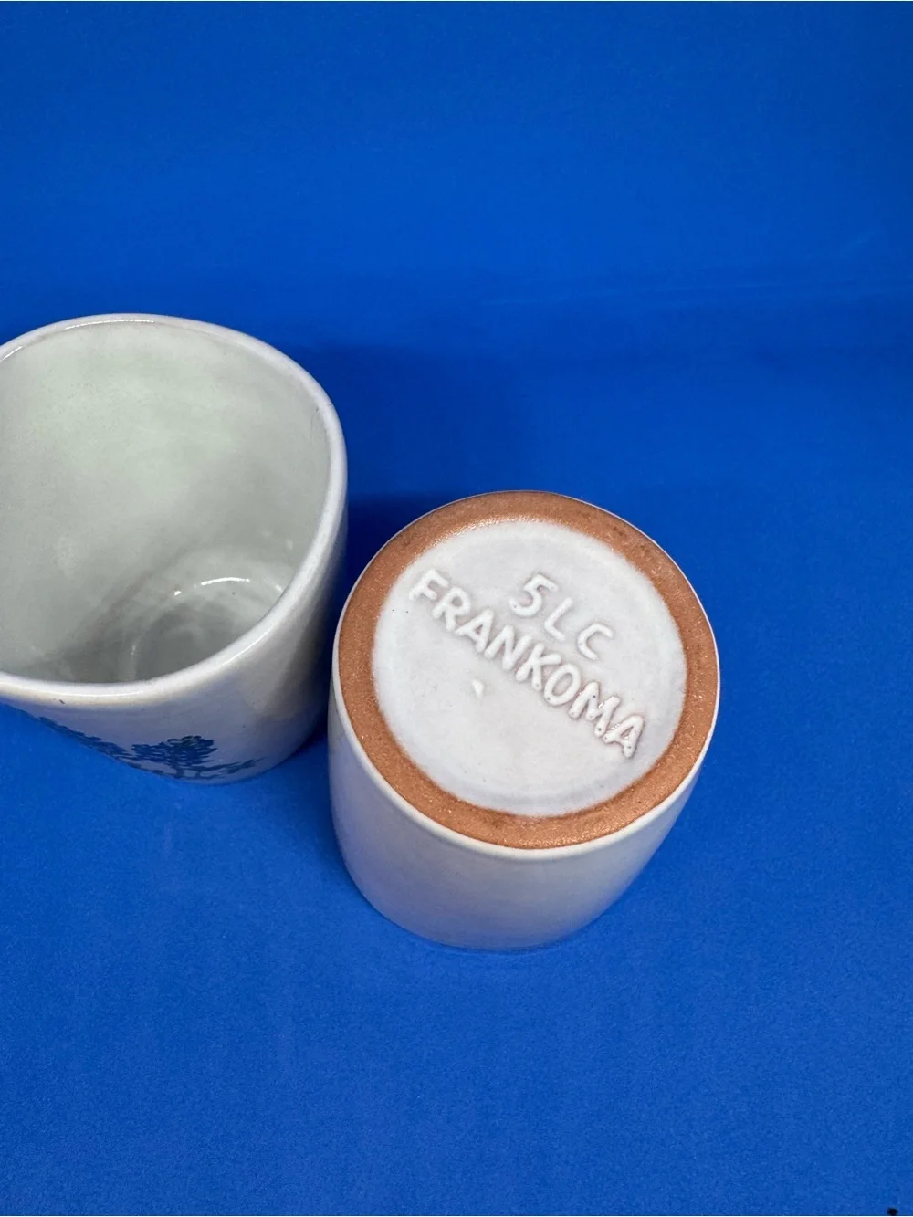 Frankoma White Ceramic Cups with Bluebonnet Floral Design (Pair)